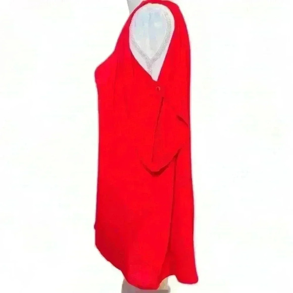 Michael Kors Women's Red Pleated Cold Shoulder Blouse Top Size L - Picture 2 of 4